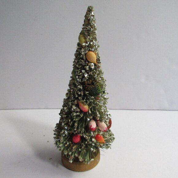 Red & Green Bottle Brush Flocked Christmas Tree 7" Delta Novelty Japan Vintage - Picture 10 of 16